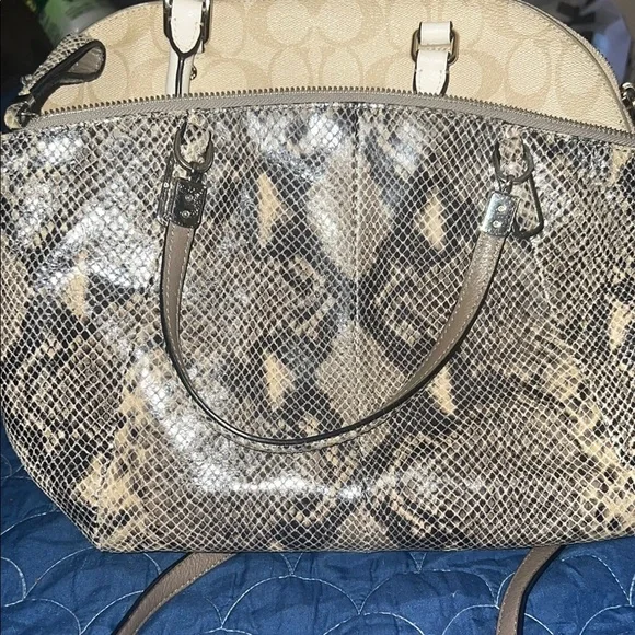 Coach Snake Print Satchel Bag - Black and Tan - Picture 5 of 10